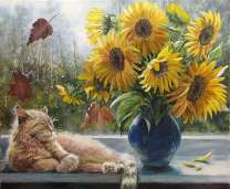 Без бренда «Подсолнухи в синей вазе возле кота» в Вологде