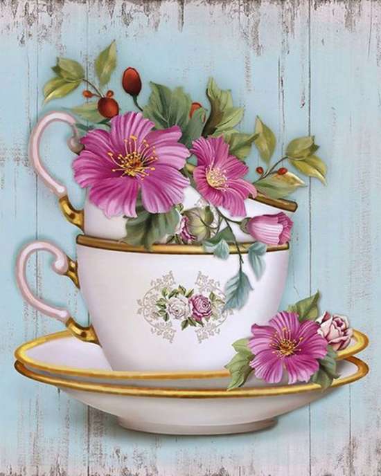Картина по номерам 40x50 Маленькие цветочки в чайных чашечках