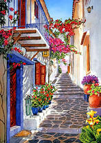 Узкая грецкая улочка с цветами