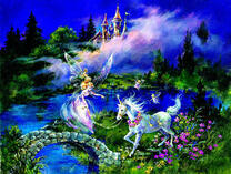 Ночной луг, единорог и феи