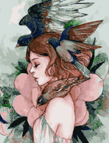 Без бренда «Девушка с большим цветком и птицы» в Вологде в интернет-магазине  Без бренда «Девушка с большим цветком и птицы» в Вологде