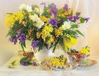 Без бренда «Букет из мимозы и колокольчиков в вазе» в Вологде в интернет-магазине  Без бренда «Букет из мимозы и колокольчиков в вазе» в Вологде