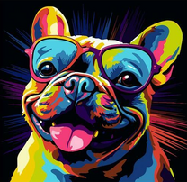 Яркий красочный мопс в очках