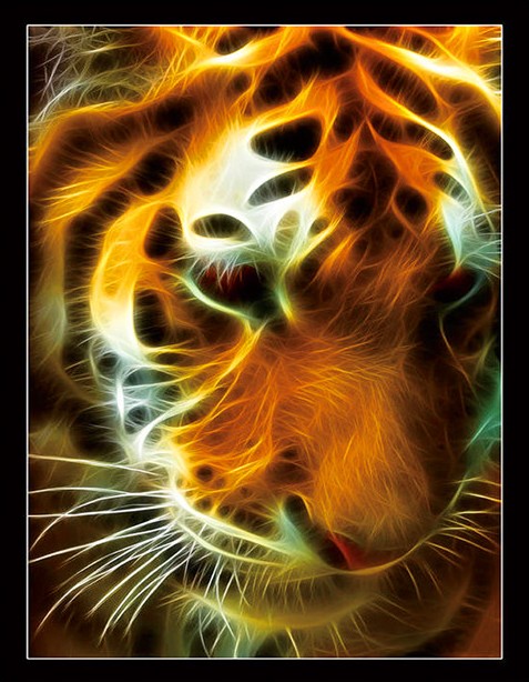 Алмазная мозаика 30x40 Портрет тигра из всполохов огня