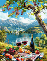 Без бренда «Винный натюрморт с бокалами, бутылкой вина, фруктами и ягодами» в Вологде