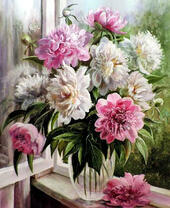 Без бренда «Пионы в прозрачной вазе у окна» в Вологде